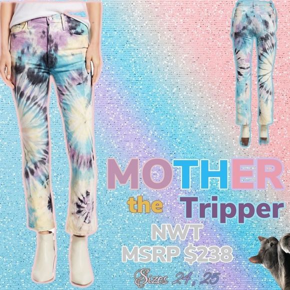NWT $238 MOTHER | the Tripper | Swirling Secrets | Pastel Tie Dye Jeans - Picture 11 of 11